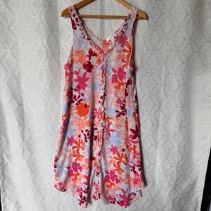 Oscar de la Renta Pink Label XL Floral Dress Ruffles Tropical Luxury Flowy Beach